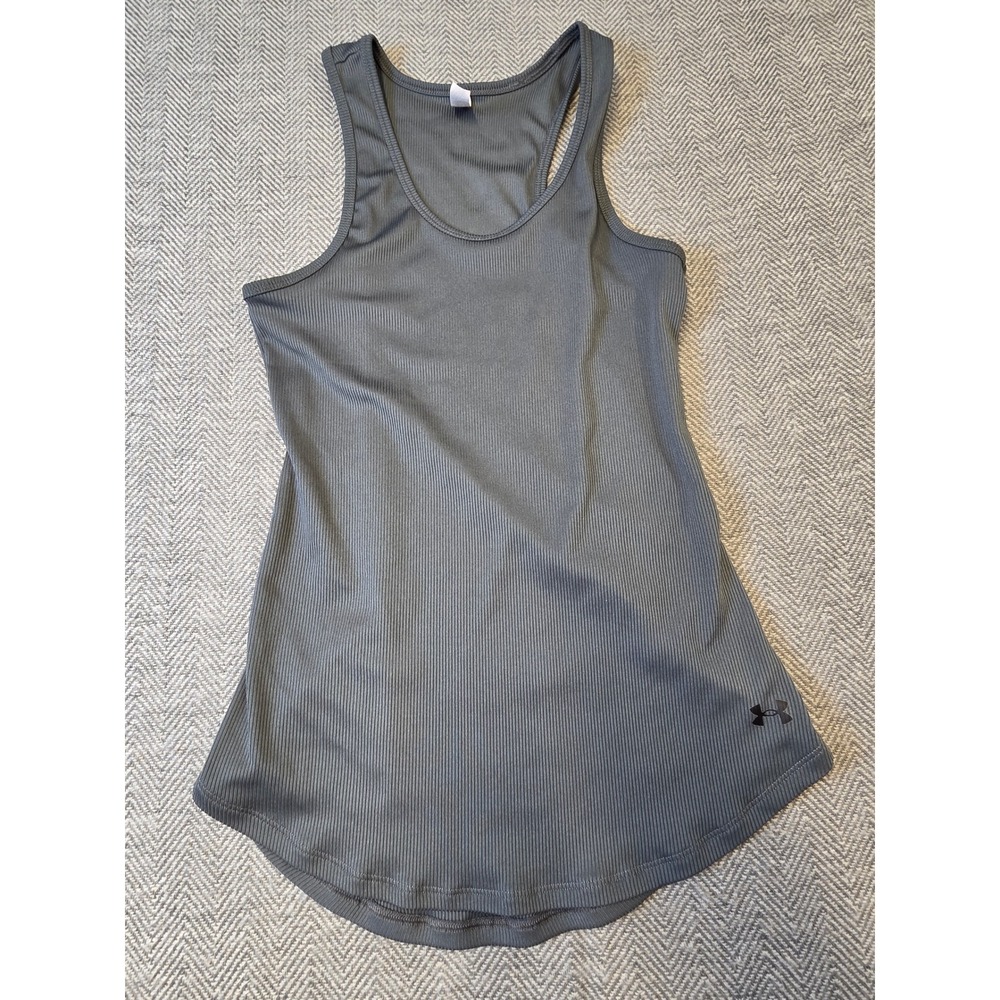 Under Armour Tank Top Women's Medium Gray Ribbed Sleeveless Racerback Scoop Neck